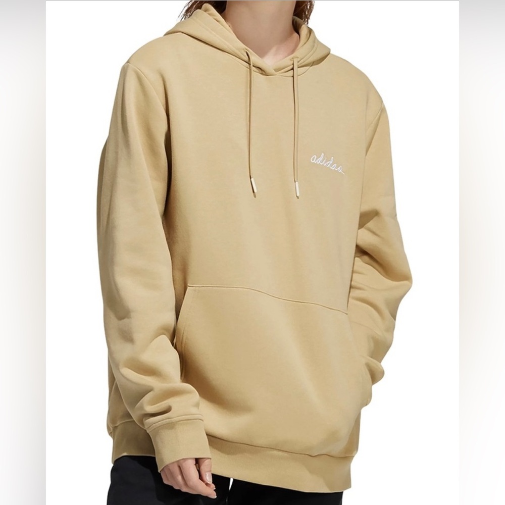 Adidas Tan Brown Oversized Embroidered Hoodie Sweatshirt Size Small